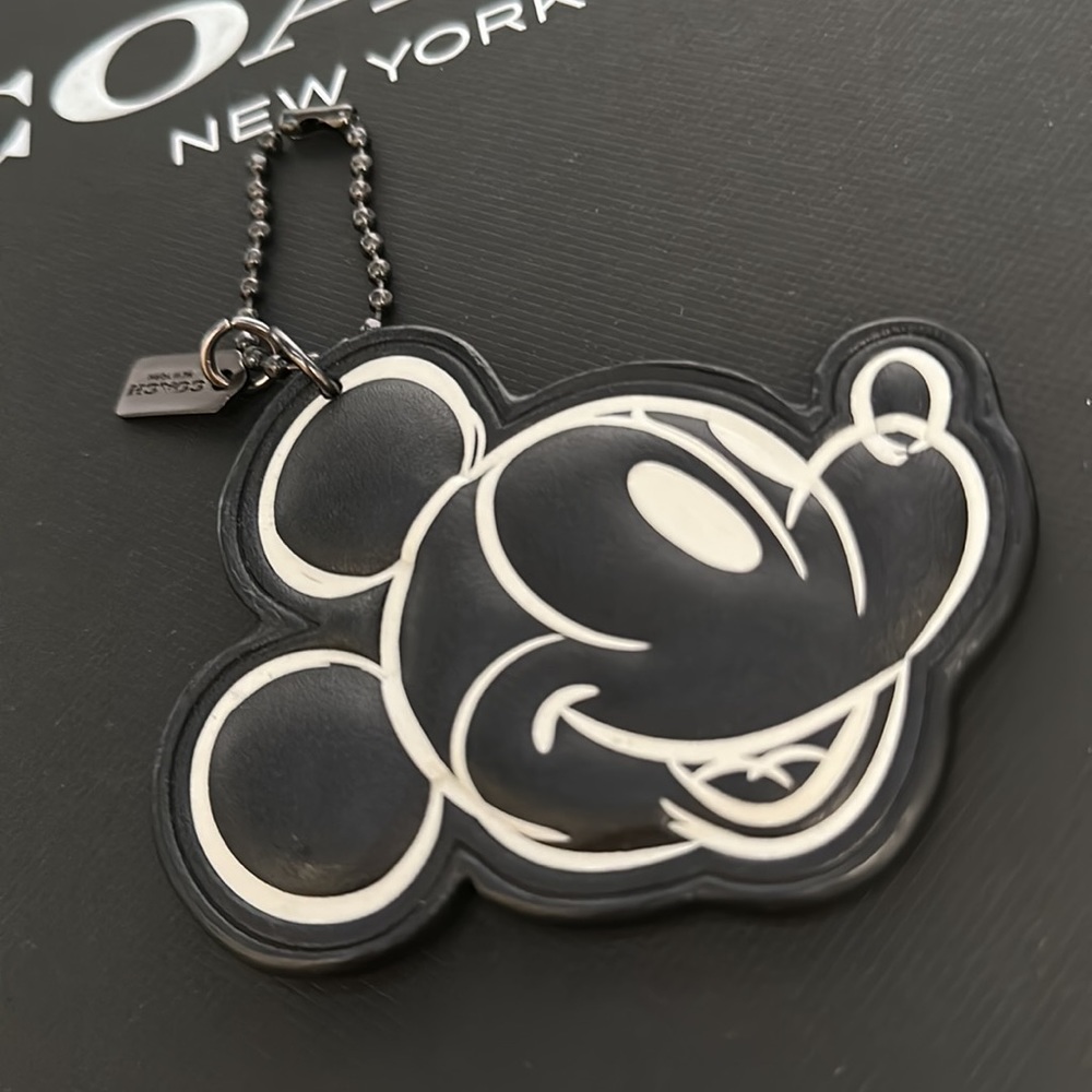 Coach x Disney Mickey Mouse Leather Fob Chain Black White Keychain Bag Charm - Picture 2 of 7